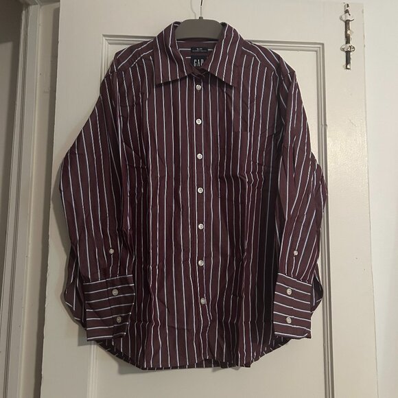 Gap Cotton Poplin Big Shirt in Burgundy Stripe (size Petite XS) - NEW with tags - Picture 3 of 6